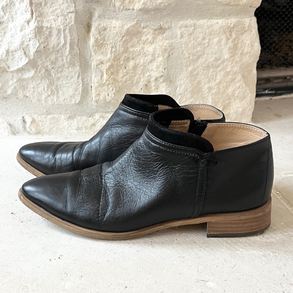 Avellini Black Leather Low Pointed Ankle Boots Booties Made in Italy Size 39